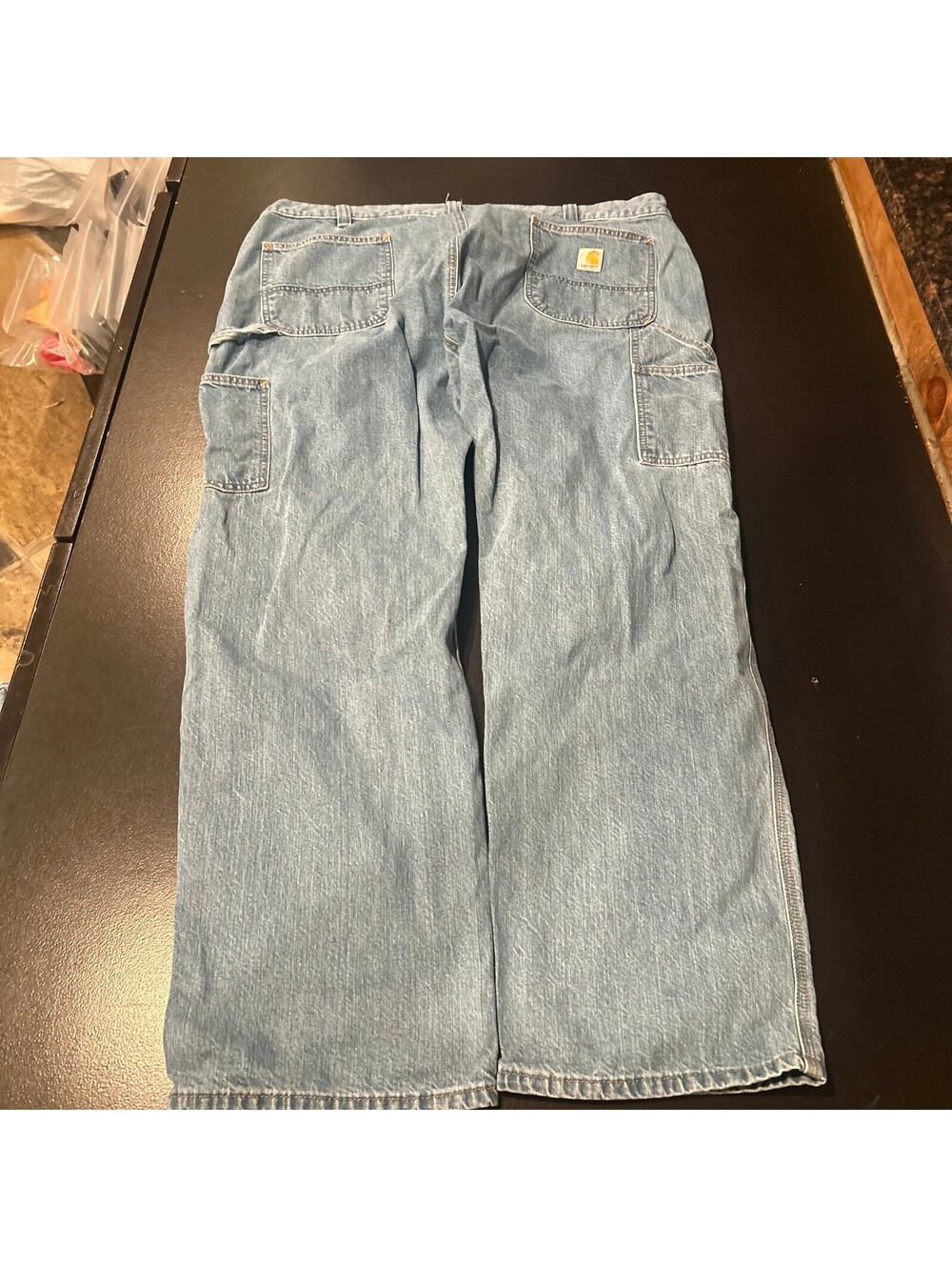 Vintage y2k baggy Carhartt Loose Straight Light Blue Denim Work Pants Size 44x32